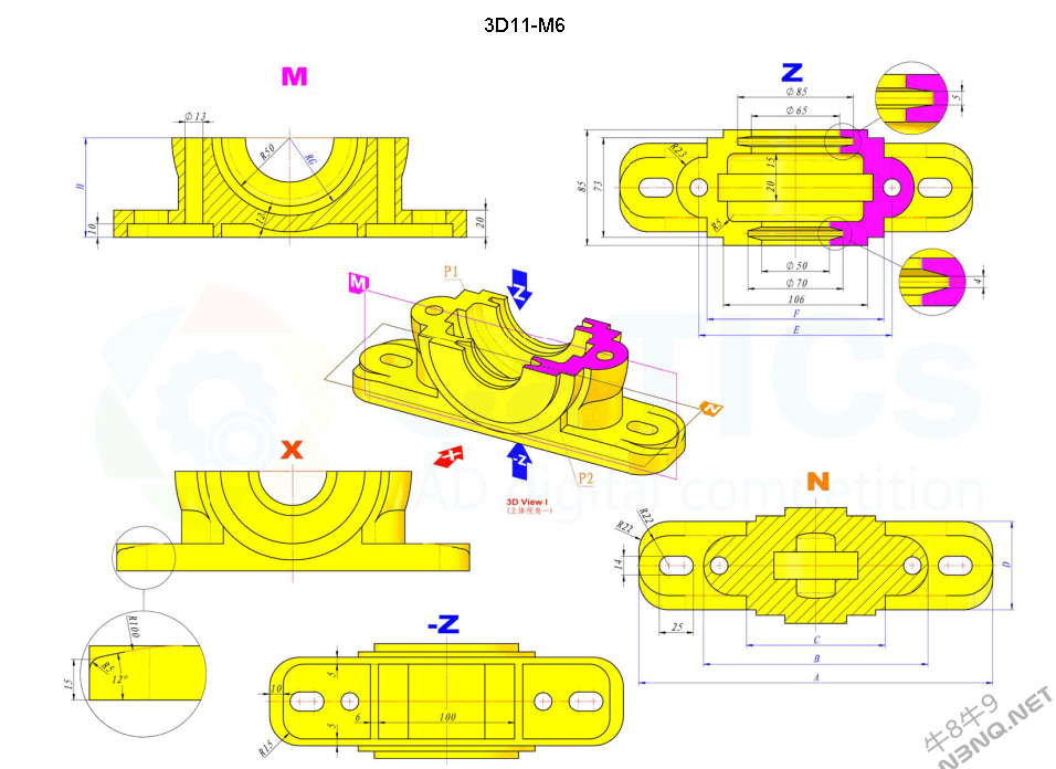 Solidworks建模练习题 3 CATICS 3D11-M6