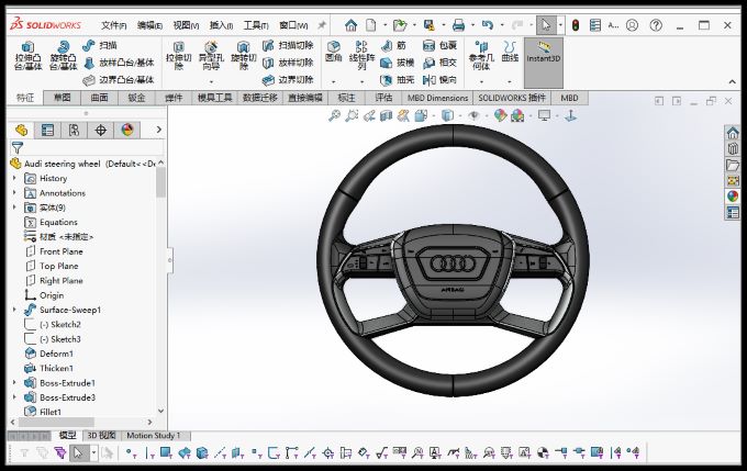 Solidworks模型分享：奥迪A8方向盘